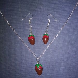 Choc Covered Strawberry Necklace & Earrings Set